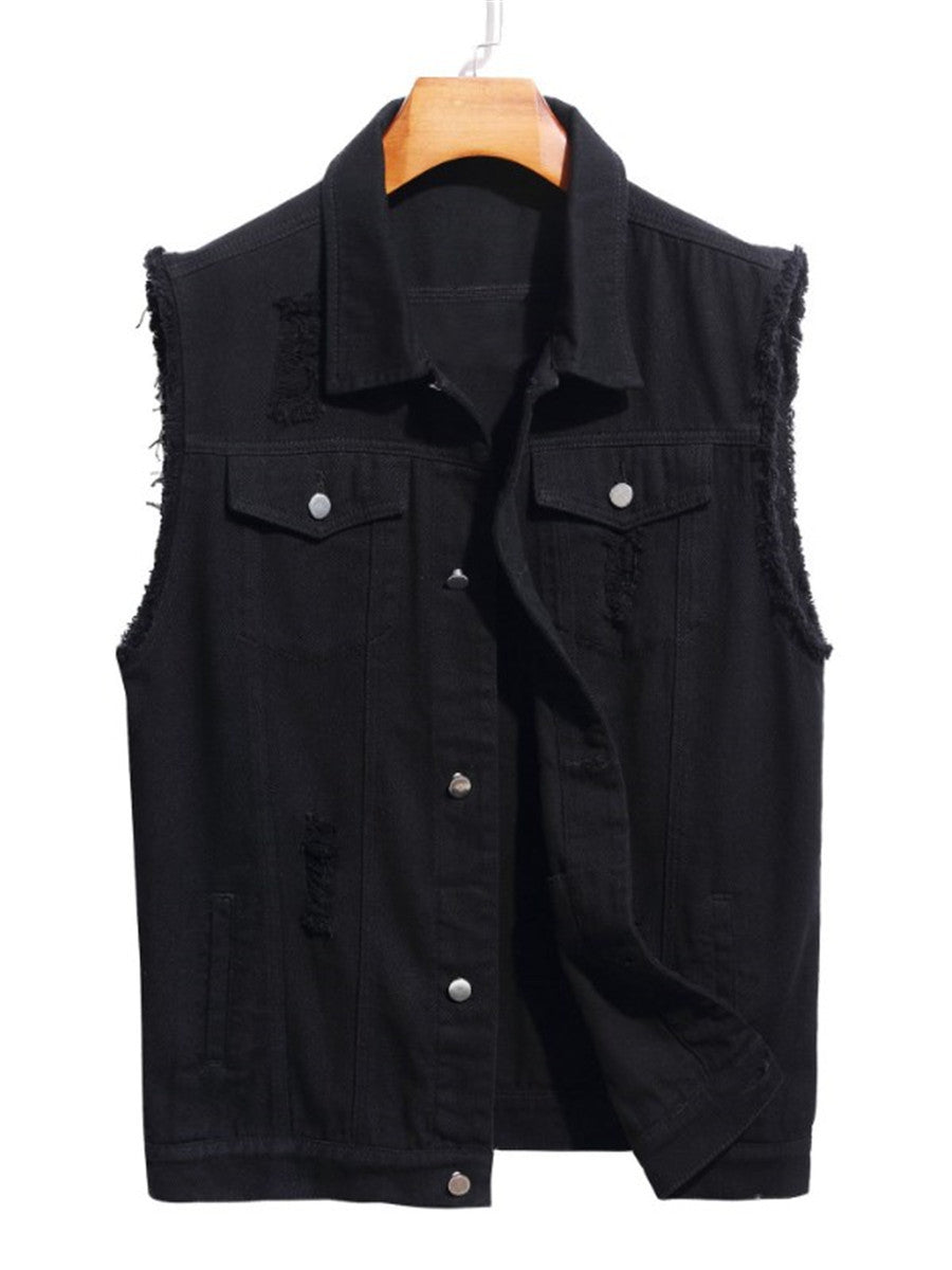 Vintage denim vest vest, coat loose casual blue black denim sleeveless coat