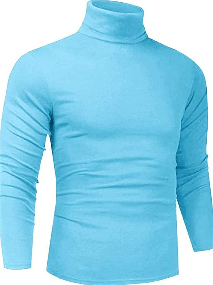 Men Long Sleeve Pullover High Neck Turtleneck Stretch Slim Basic T Shirt  Tee Top