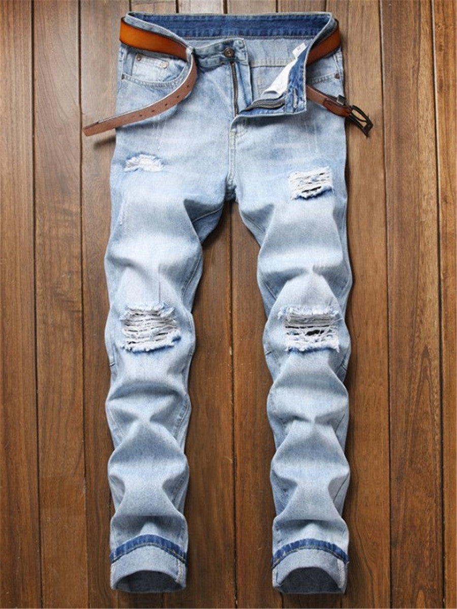 LONGBIDA Fashion Mens Ripped Jeans Slim Skinny Casual