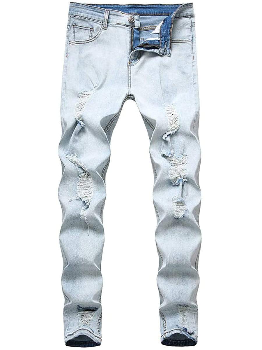 Blue Ripped Holes Skinny Jeans Slim Fit Distressed Slight - Temu