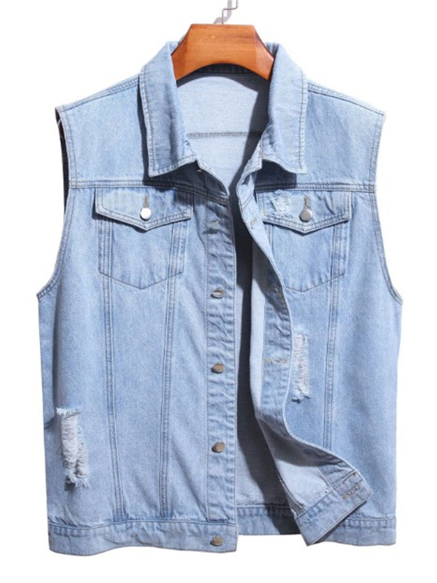 Womens Oversized Denim Vest Washed Distressed Button Down Sleeveless Jean  Vest Jacket | Fruugo NO