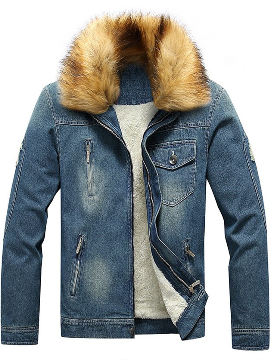 Jean jacket store with fleece collar