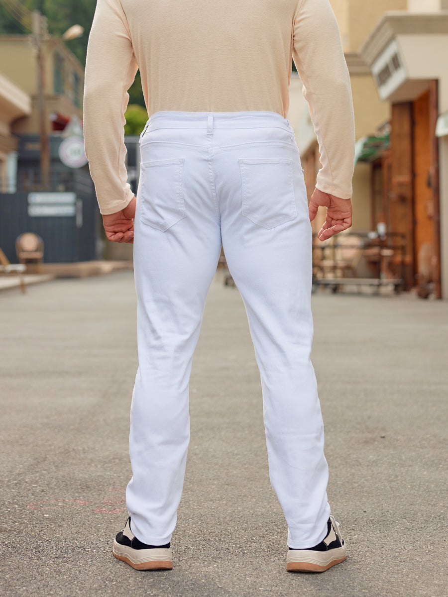 White Slim Fit Cotton Pants for Men by GentWith | Worldwide Shipping