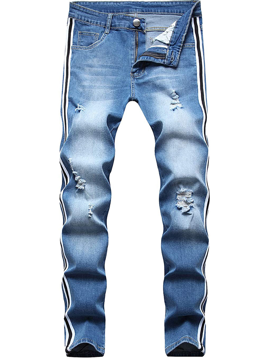 Sky blue ripped 2024 jeans for mens