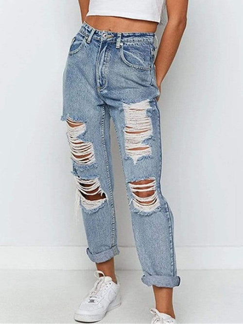 Mom jeans fashion no holes