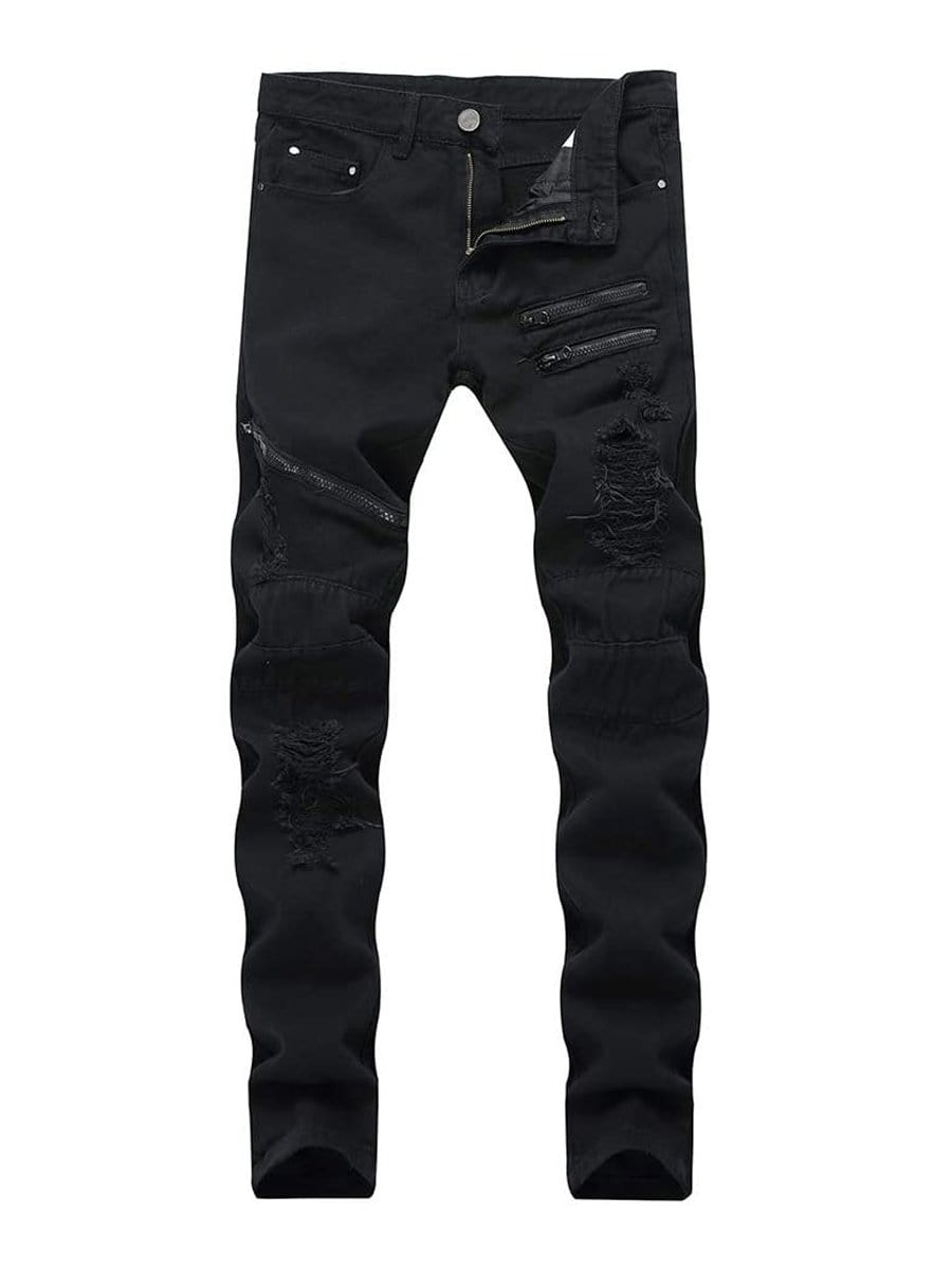 LONGBIDA Hip Hop Biker Slim Fashion Men Ripped Jeans Sale Straight