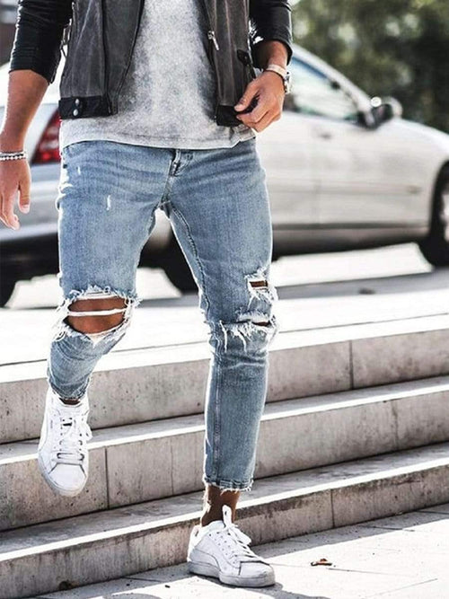 La moda Streetwear Classic Slim Vaciar Ripped Jeans Skinny Jeans