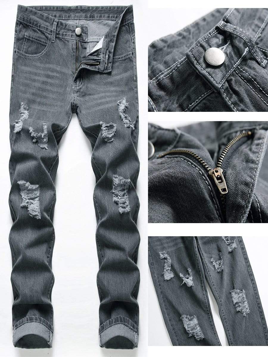 Grey mens fashion ripped jeans