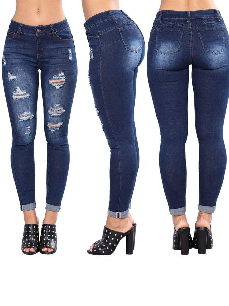 LONGBIDA Skinny Butt Lift Women Ripped Jeans Stretch